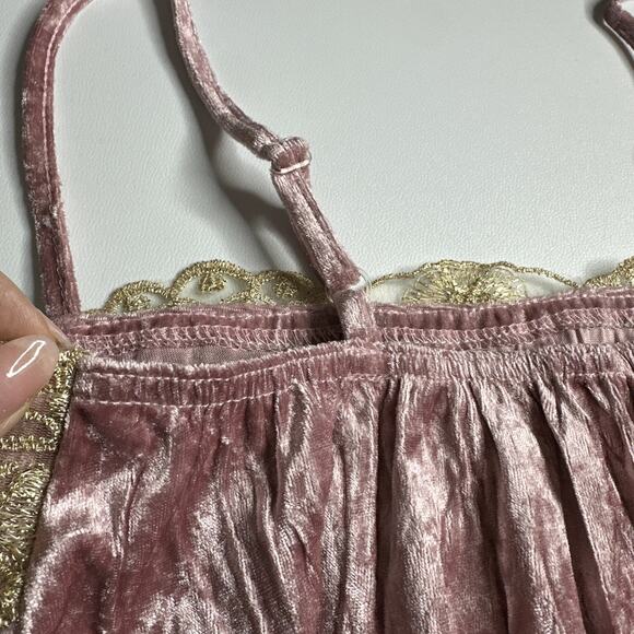 Crushed Velvet Lace Cami Pink Gold Trim Small Fairycore Coquette Romantic Top - Picture 10 of 11